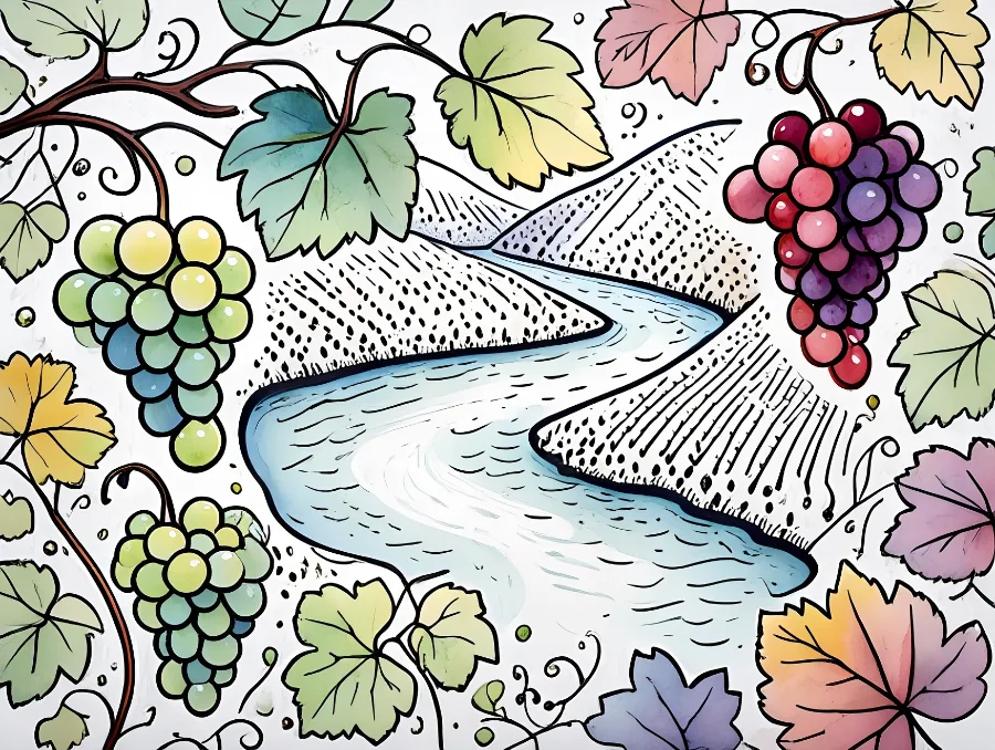 Panoramic view of the Loire Valley vineyards in autumn.