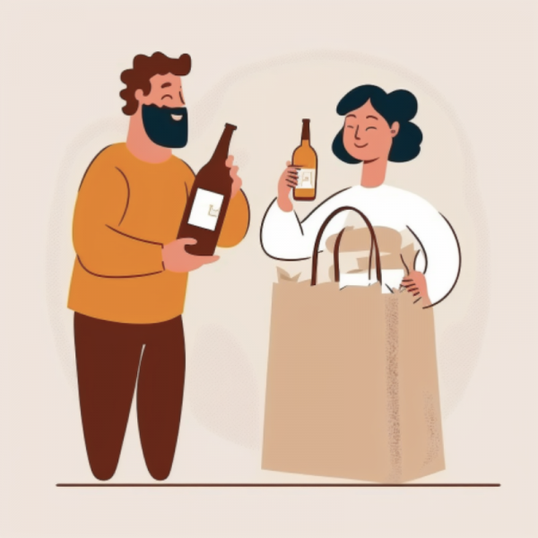Femme achetant du vin chez le vigneron