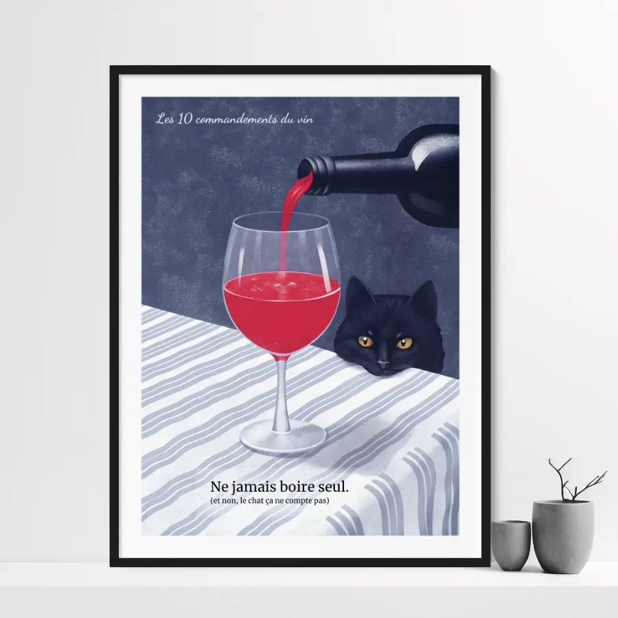 Affiche 10 commandements du vin (jamais boire seul)