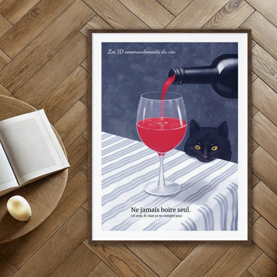 Affiche 10 commandements du vin (jamais boire seul)