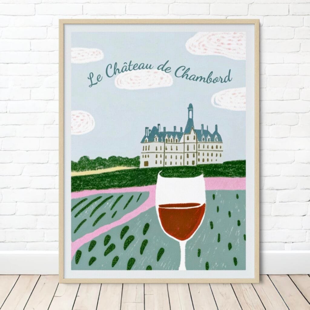 Affiche du Château de Chambord avec verre de vin